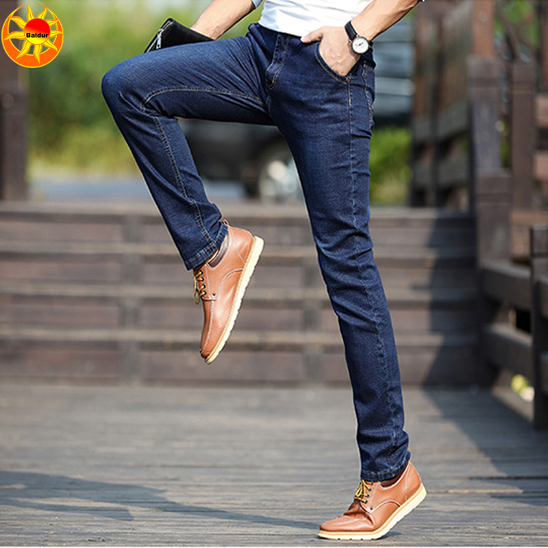 Men's Loose Straight Middle Waist Thin Jeans Boy's Leisure Youth Pants Men's Trousers Business pants Blue Mid-rise stretch  jeans Classic men's slacks