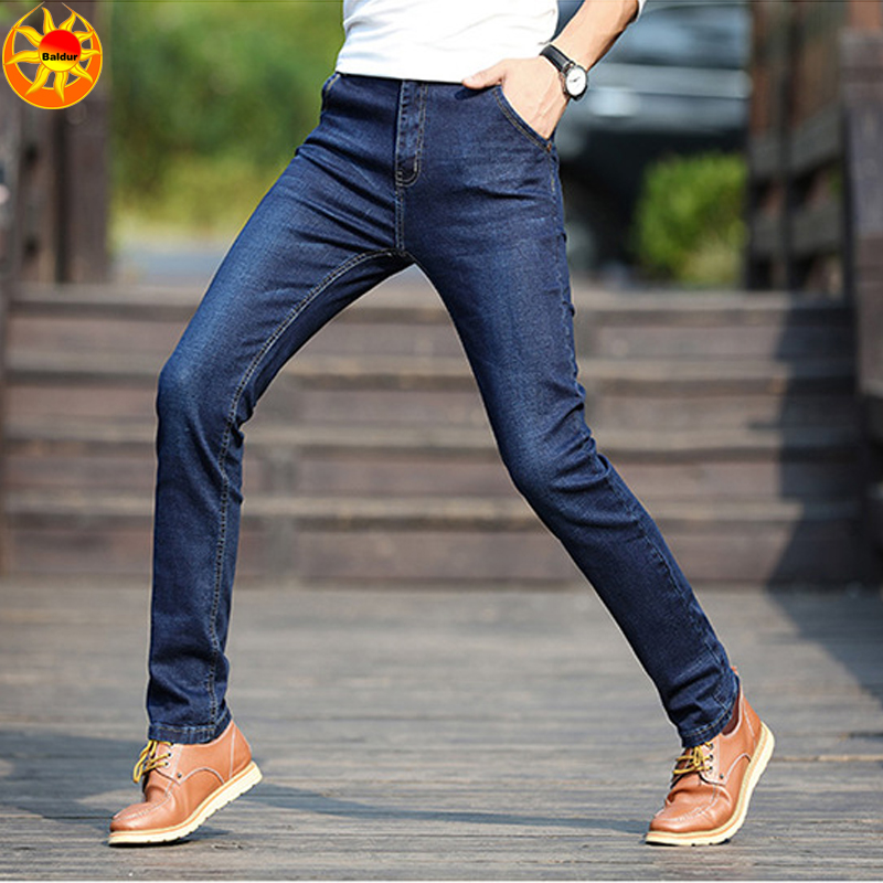 Men's Loose Straight Middle Waist Thin Jeans Boy's Leisure Youth Pants Men's Trousers Business pants Blue Mid-rise stretch  jeans Classic men's slacks