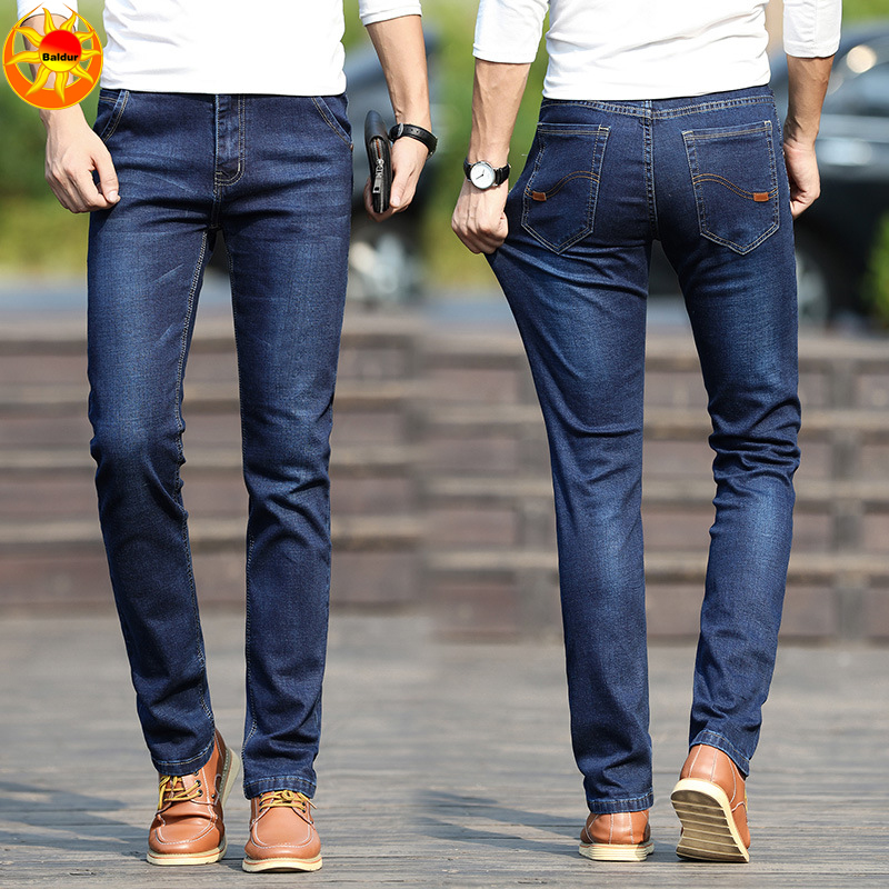 Men's Loose Straight Middle Waist Thin Jeans Boy's Leisure Youth Pants Men's Trousers Business pants Blue Mid-rise stretch  jeans Classic men's slacks