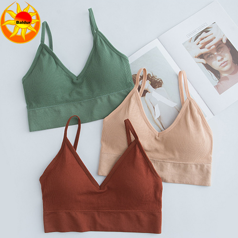 3PC  Women’s seamless wrapped chest rag chest ladies lingerie threaded Sports Bra girl no steel ring  hollowed out sling bra Chinese size please refer to the size table3PC colors random,FREE SIZE