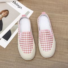 New Arrivals women's canvas shoes Ladies casual comfortable round head shoes lazy shoes student shoes girls flat cloth shoes espadrilles  Pink 37