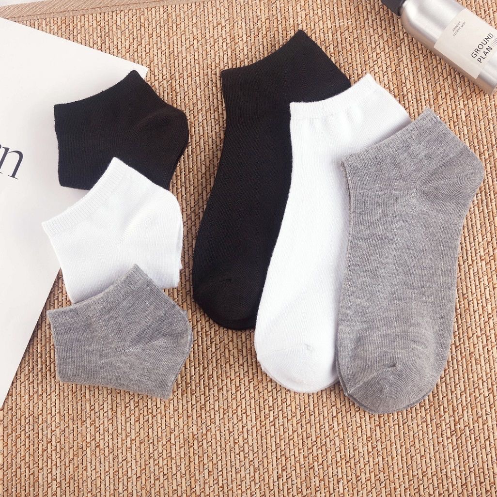 10 pairs men's socks boys' thin style short socks students boat socks invisible socks boat socks sports socks simple breathable solid color socks black, white and gray random mix