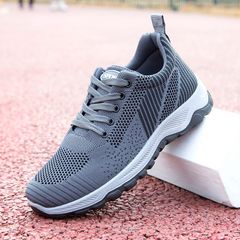 Men's athletic shoes Flying woven breathable running shoes students sports  shoes boys Non-slip rubber sole sneakers   soft Men's driving shoes work shoes Gray 41