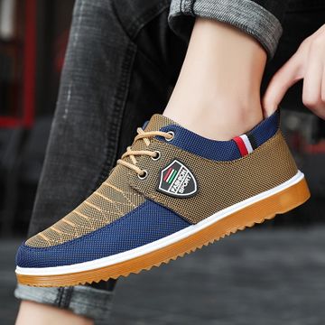 Men's shoes brown blue spliced casual shoes canvas lace-up loafers Boys ...