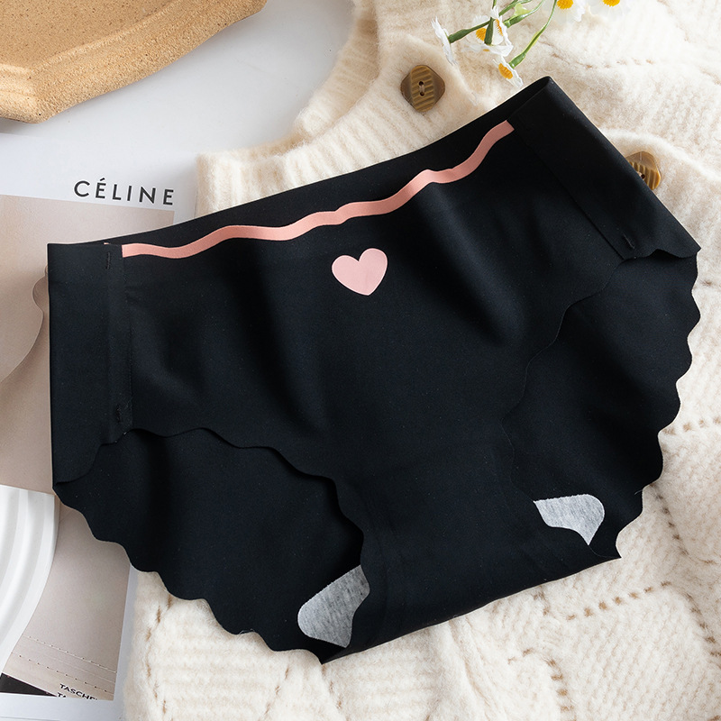 5 Pcs Women's Antibacterial breathable lingerie ice silk love Panties Girls cotton crotch mid-waist slim briefs Ladies Plus size underwear clothing