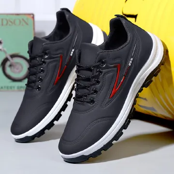 Baldur Men's athletics shoe driving shoes Dad's non-slip work shoes boy's walking shoes breathable casual shoes students running shoes comfortable black +red sneakers