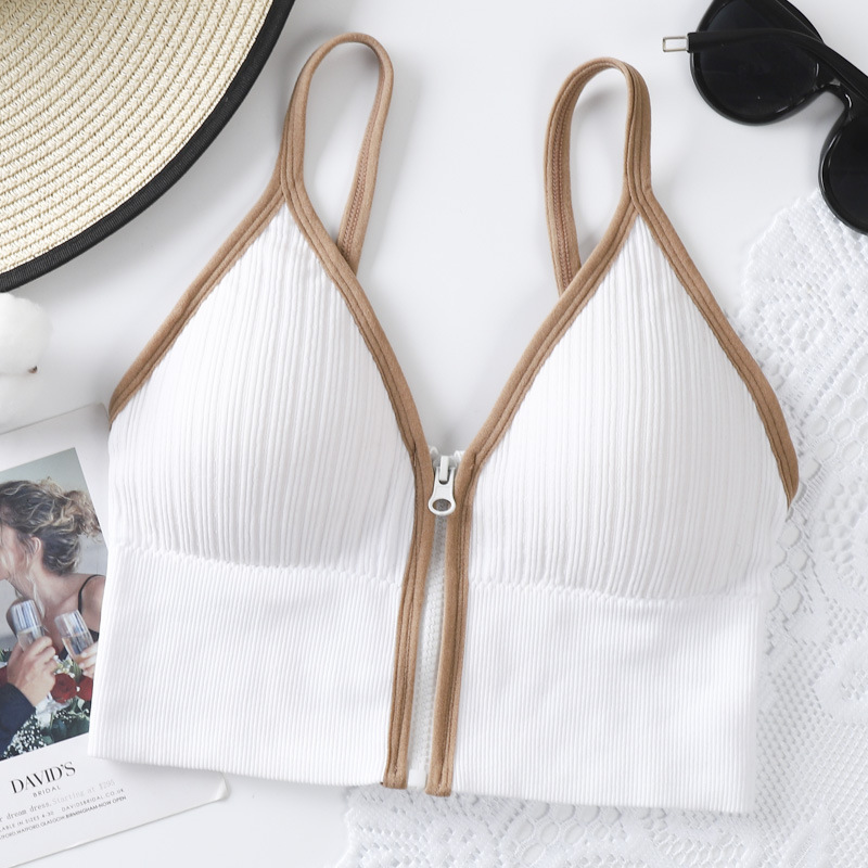 3PC Women’s deep V-zipper bra ladies without underwire comfortable strap bra girls running yoga sports bra fashion lingerie sportswear Removable chest pad