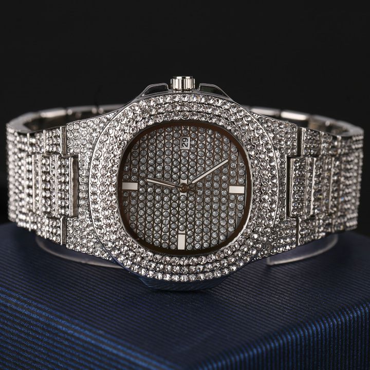 Luxury Men Diamond Watch+Diamond Bracelet Luxury Fashion Gold Men Ice Out Cuban Watch