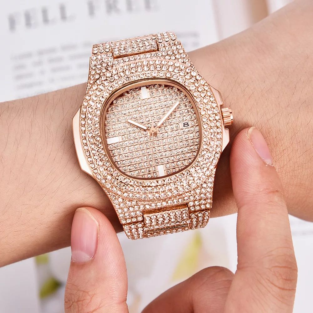 ICE-Out Bling Diamond Luxury Watch For Men Gold Hip Hop iced out watch  Quartz Watches
