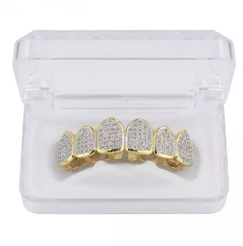Hip Hop/Punk Teeth Grillz Set Gold Silver Teeth Grillz Top &amp; Bottom Grills Dental Mouth Caps Cosplay