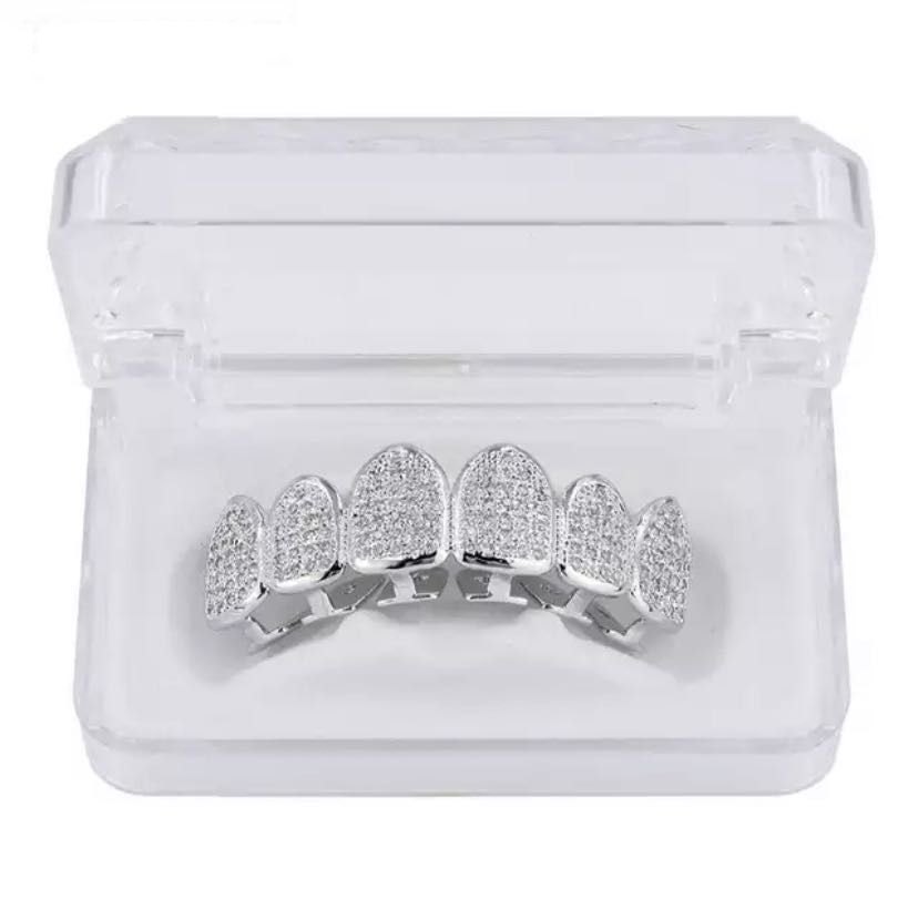 Hip Hop/Punk Teeth Grillz Set Gold Silver Teeth Grillz Top &amp; Bottom Grills Dental Mouth Caps Cosplay