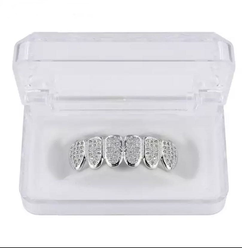 Hip Hop/Punk Teeth Grillz Set Gold Silver Teeth Grillz Top &amp; Bottom Grills Dental Mouth Caps Cosplay