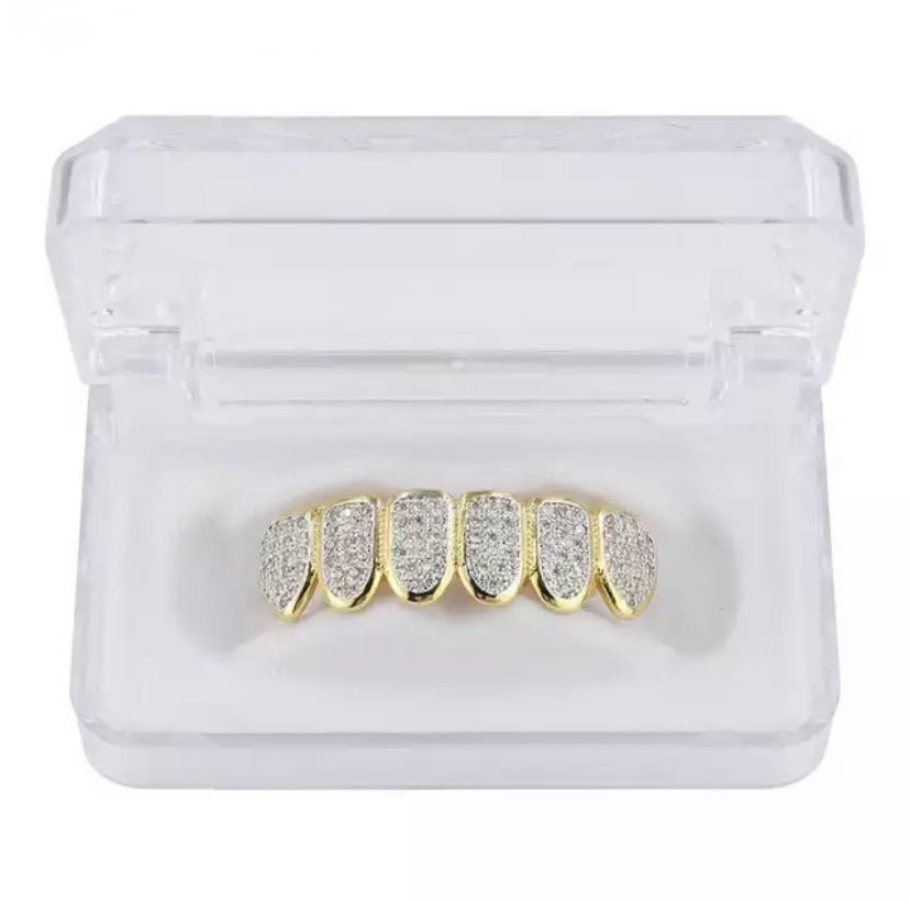Hip Hop/Punk Teeth Grillz Set Gold Silver Teeth Grillz Top &amp; Bottom Grills Dental Mouth Caps Cosplay
