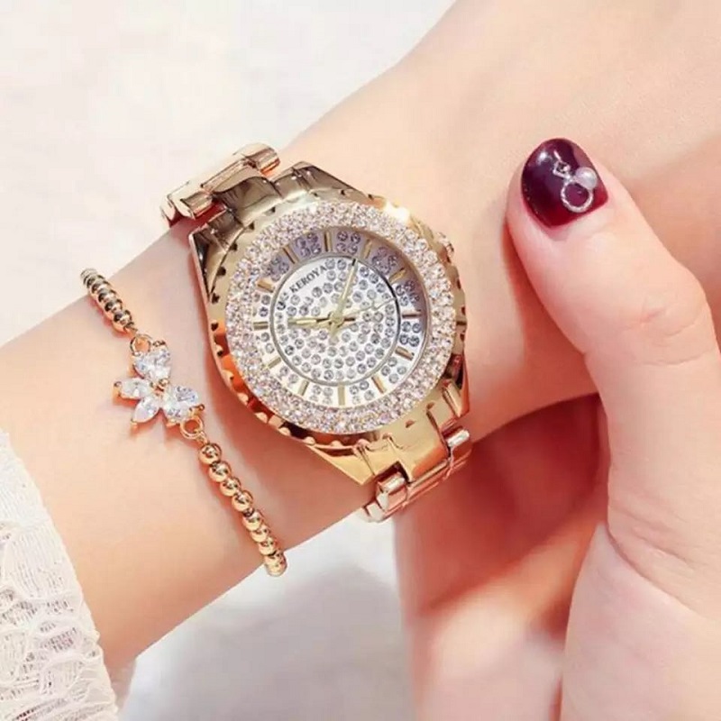 Women's Fashion Leisure Rhinestone Stainless Steel Dial Luxury Artificial Diamond Inlaid Watch