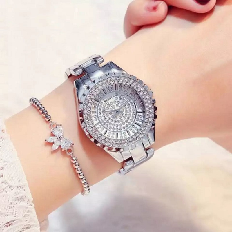 Women's Fashion Leisure Rhinestone Stainless Steel Dial Luxury Artificial Diamond Inlaid Watch