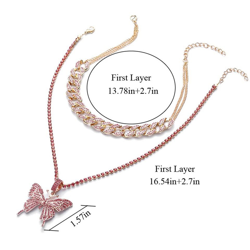 Iced Out Luxury Bling Crystal Butterfly Pendant Necklace  Girl Hip Hop Cuban Chain Choker  Jewelry