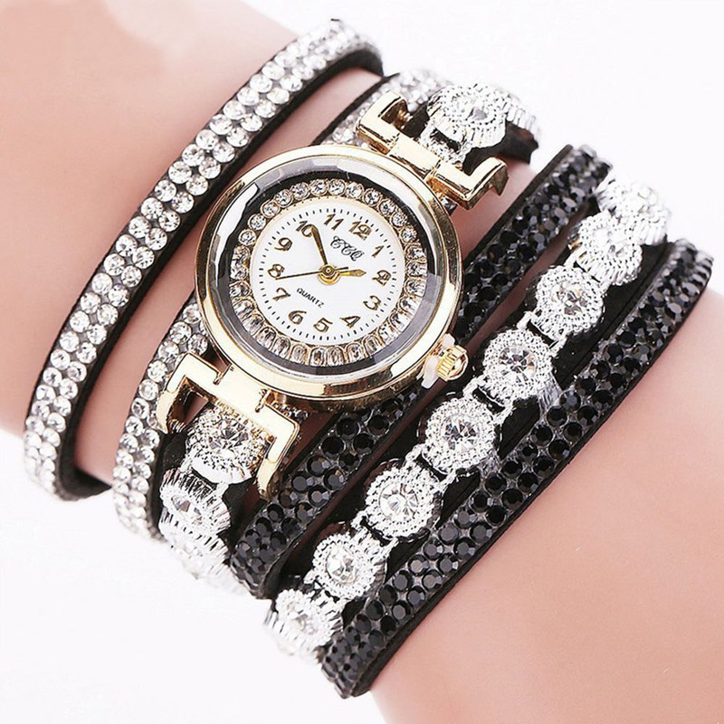4pcs/set Ladies fashion trend PU quartz watch + Necklace Earrings Environmentally Zircon Jewelry