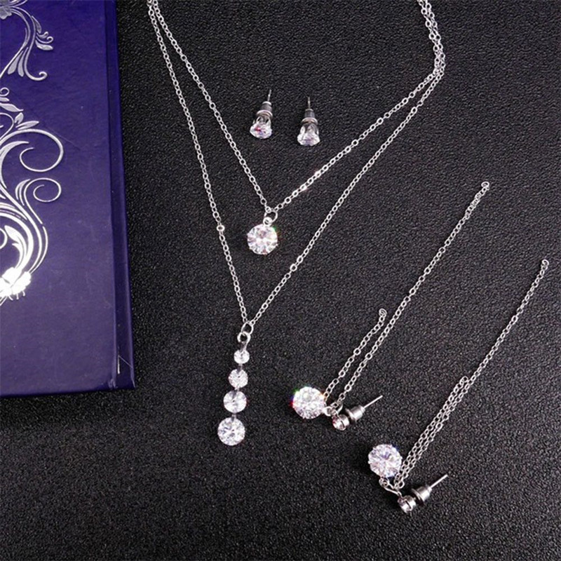 4pcs/set Ladies fashion trend PU quartz watch + Necklace Earrings Environmentally Zircon Jewelry