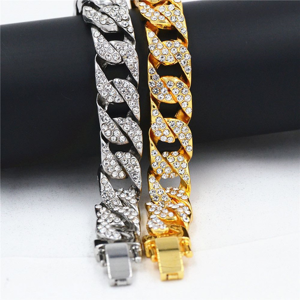 3Pcs/Set Hip Hop Men Bracelets+ Iced Out Crystal Watch +Ring set