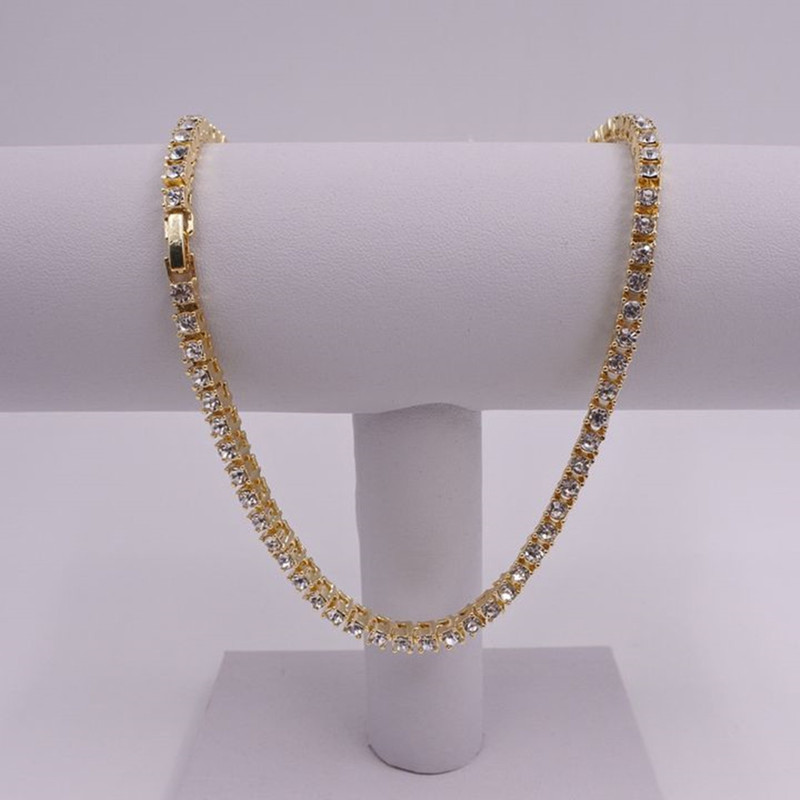 2pcs/set Hip Hop Full Rhinestones Iced Out Miami Curb Cuban Chain Necklace Gold Paved CZ Bling