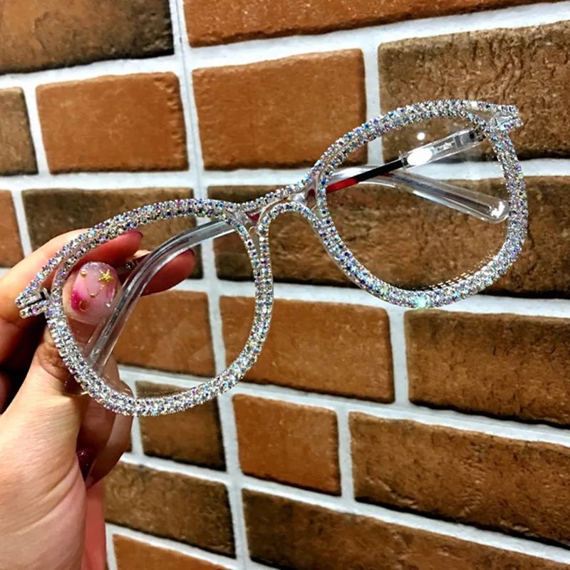 Colorful Rhinestone Cat Eye Eyeglasses Frames Women Luxury Glasses Clear Lens Retro Eyewear UV400
