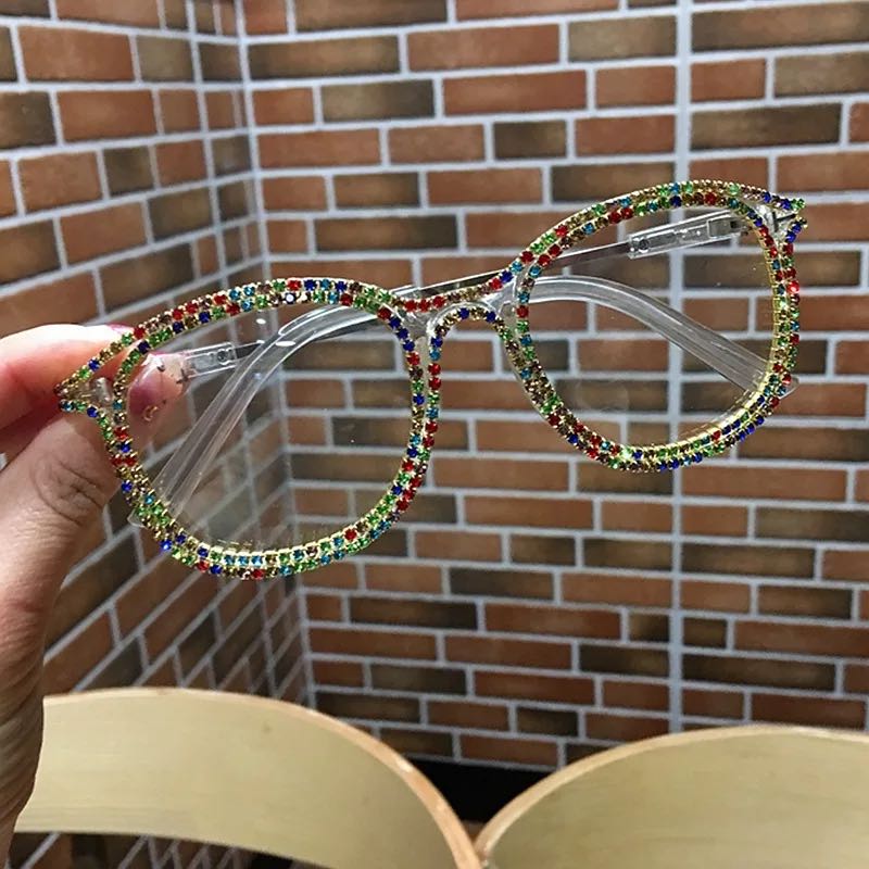 Colorful Rhinestone Cat Eye Eyeglasses Frames Women Luxury Glasses Clear Lens Retro Eyewear UV400