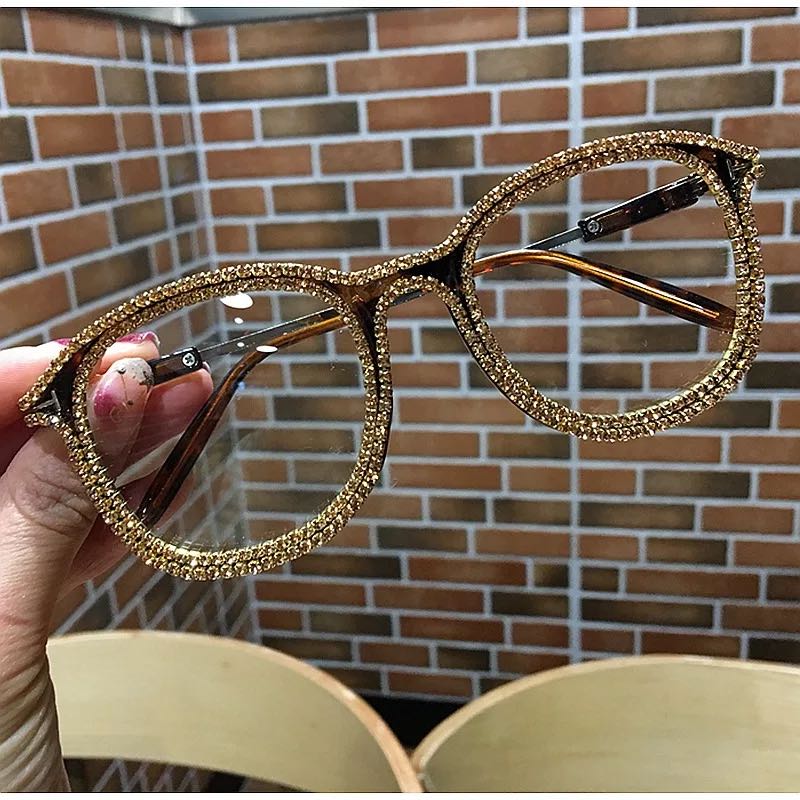 Colorful Rhinestone Cat Eye Eyeglasses Frames Women Luxury Glasses Clear Lens Retro Eyewear UV400