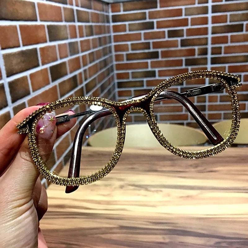 Colorful Rhinestone Cat Eye Eyeglasses Frames Women Luxury Glasses Clear Lens Retro Eyewear UV400