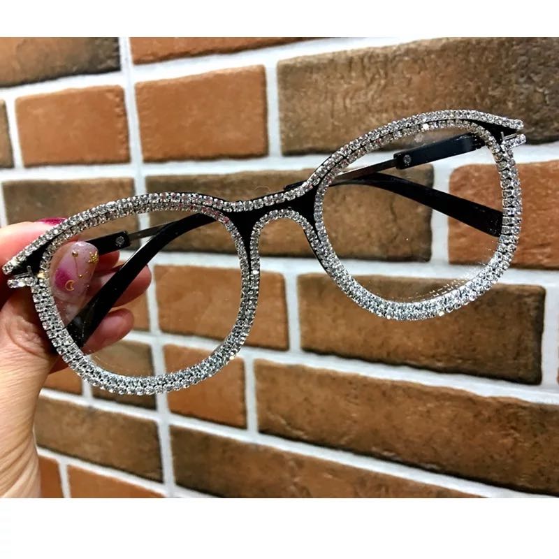 Colorful Rhinestone Cat Eye Eyeglasses Frames Women Luxury Glasses Clear Lens Retro Eyewear UV400