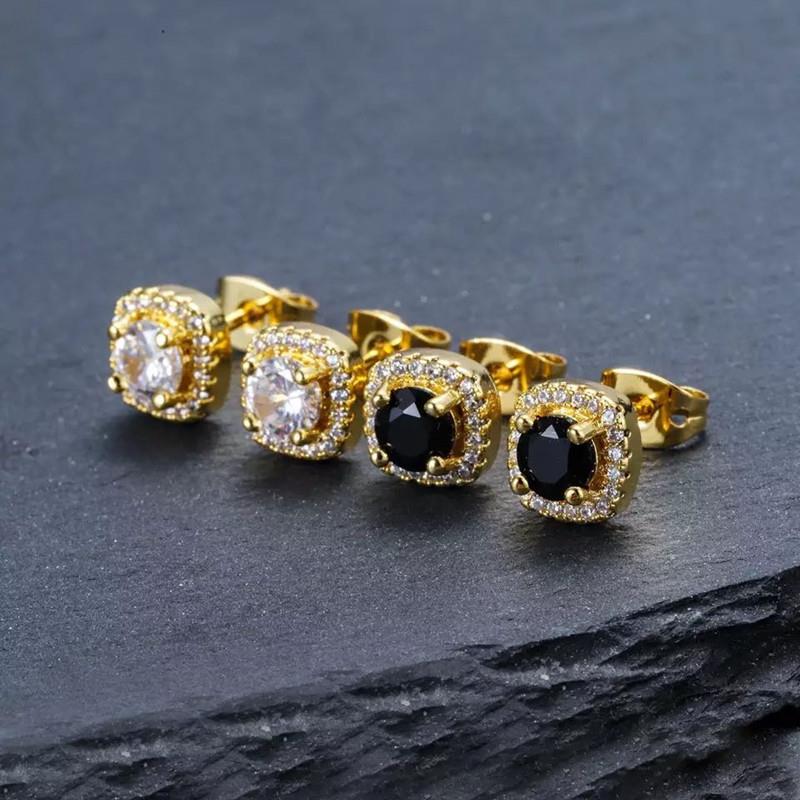 Fashion Jewelry Square Stud Earring Zircon Earring Hip hop Material Iced Bling Square Stud Earrings