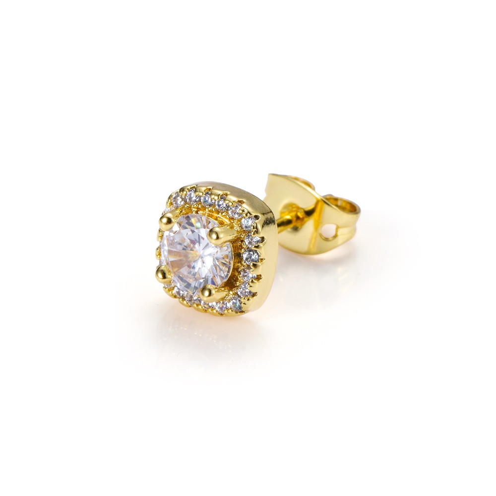 Fashion Jewelry Square Stud Earring Zircon Earring Hip hop Material Iced Bling Square Stud Earrings