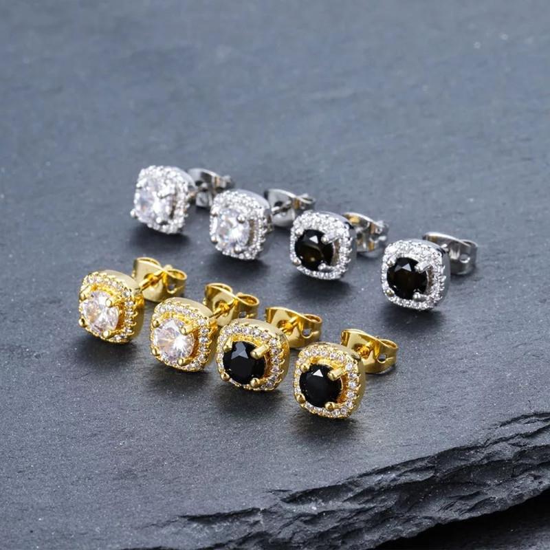 Fashion Jewelry Square Stud Earring Zircon Earring Hip hop Material Iced Bling Square Stud Earrings