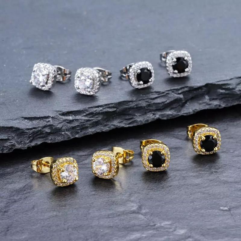Fashion Jewelry Square Stud Earring Zircon Earring Hip hop Material Iced Bling Square Stud Earrings