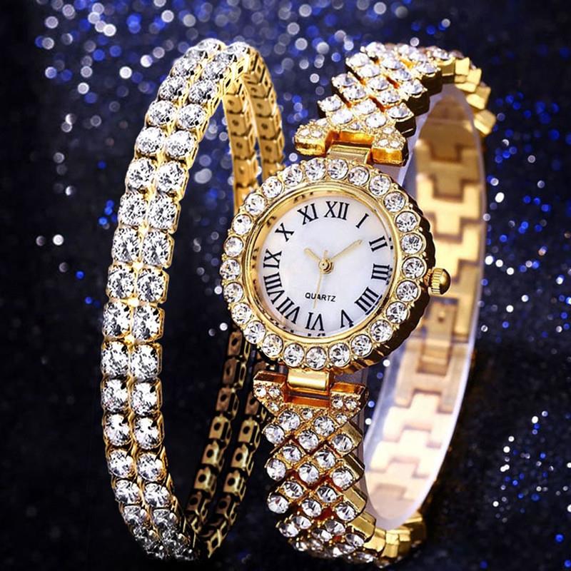 Fashion 2020 Luxury Diamond Women Watches + Bracelet Set Female Clock For Ladies Wrist Watch