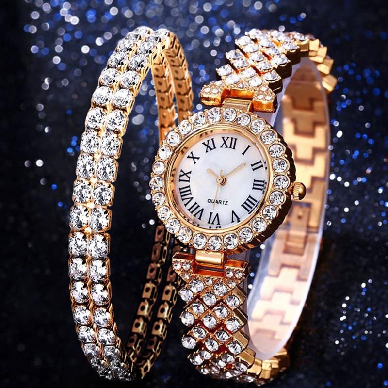Fashion 2020 Luxury Diamond Women Watches + Bracelet Set Female Clock For Ladies Wrist Watch