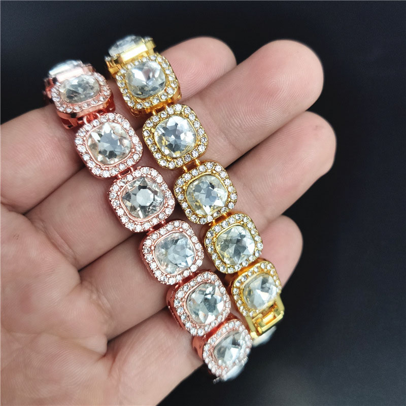 12.5MM Square Big Size Solitaire Chain Necklace Mens Iced Out Bling CZ Charm Hip Hop Fashion Jewelry