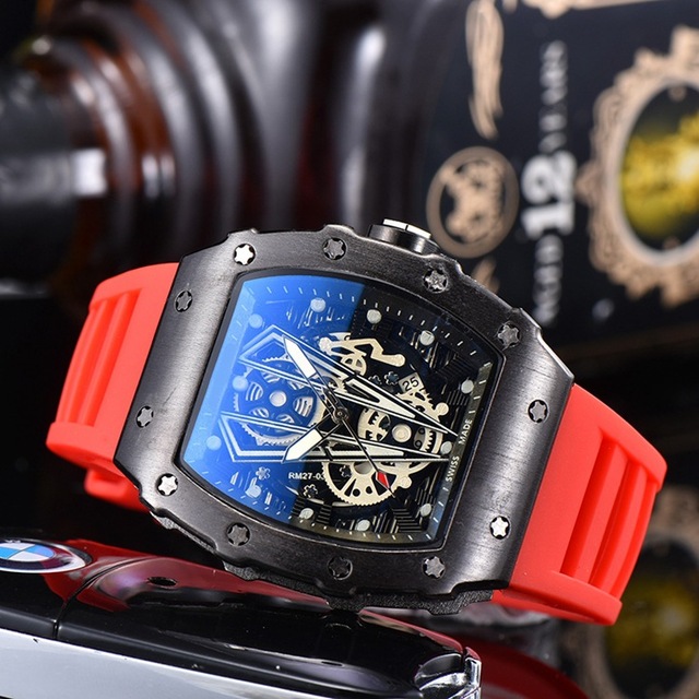 Richard Luxury Men Watches Quartz Designer Silicone Automati Strap Red Black Hot Selling Waterproof