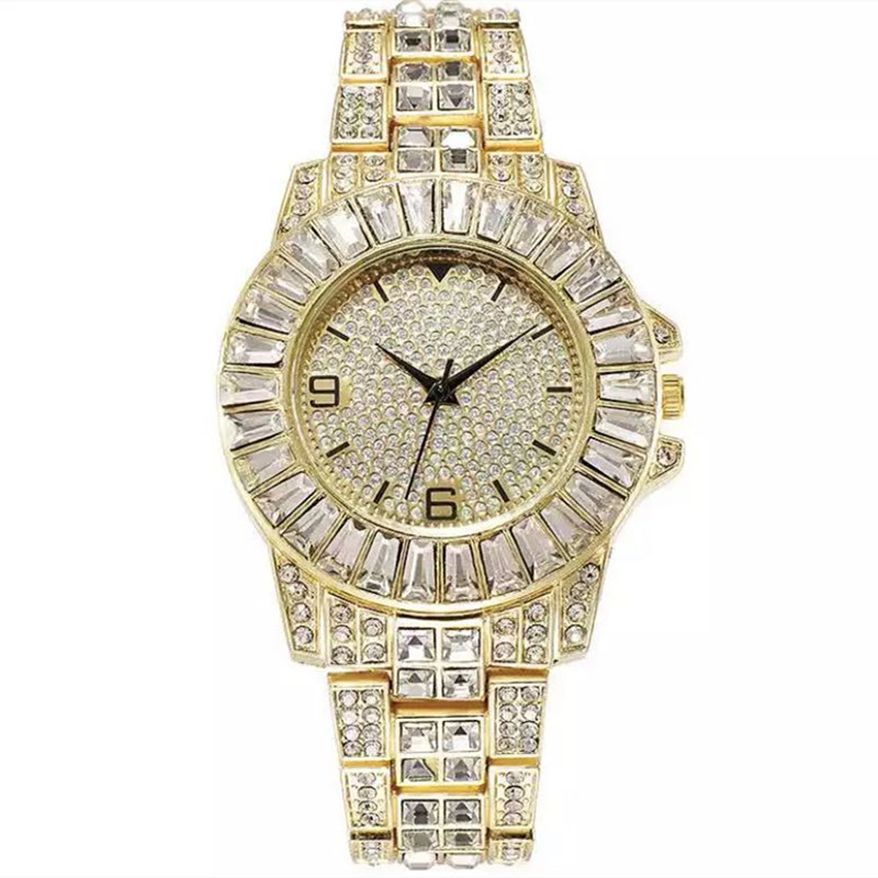 Iced Out Watch Hip Hop Rapper Miami Cuban Chain Ice Necklace Paved Rhinestones Bling Men Jewelry