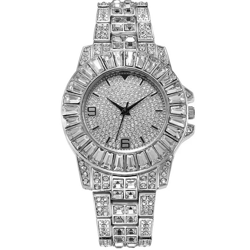 Iced Out Watch Hip Hop Rapper Miami Cuban Chain Ice Necklace Paved Rhinestones Bling Men Jewelry