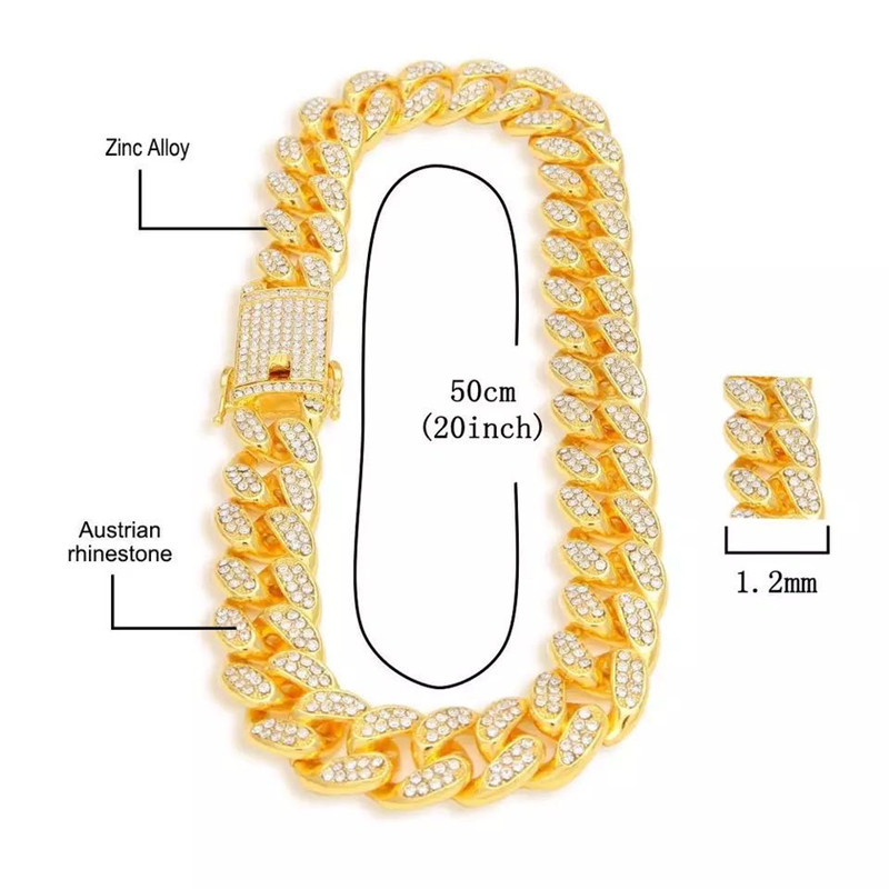Iced Out Watch Hip Hop Rapper Miami Cuban Chain Ice Necklace Paved Rhinestones Bling Men Jewelry