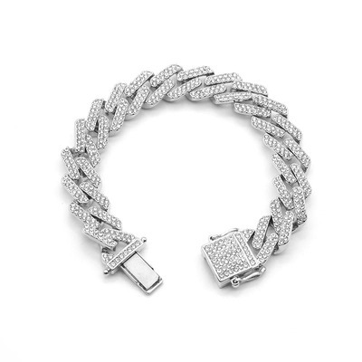 3PCS/Set Necklace+Watch+Bracelet Bling Iced Out Miami Zircon Cuban Link Chain Prong Pave Rhinestone