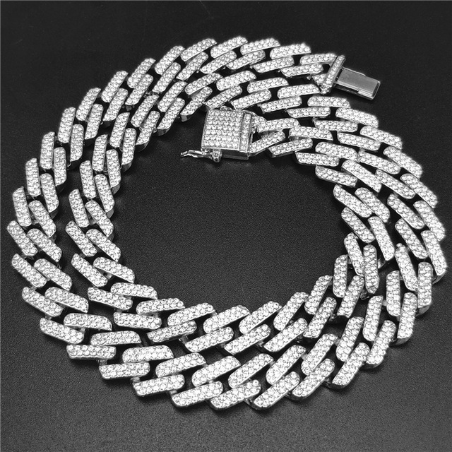 3PCS/Set Necklace+Watch+Bracelet Bling Iced Out Miami Zircon Cuban Link Chain Prong Pave Rhinestone