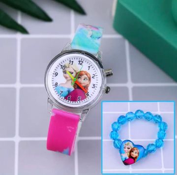 Fashion Cartoon Flash Light Girls Leather Quartz Watches Kids ...