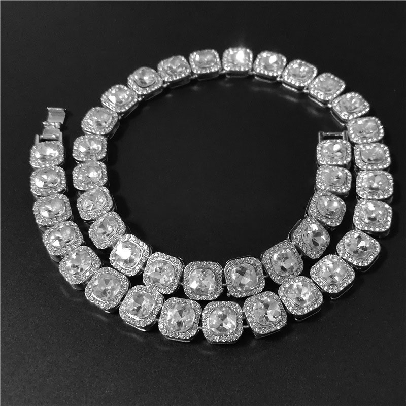 12.5MM Square Big Size Solitaire Chain Necklace Bracelet Mens Iced Out Bling CZ Charm Hip Hop Fashion Jewelry Bracelet