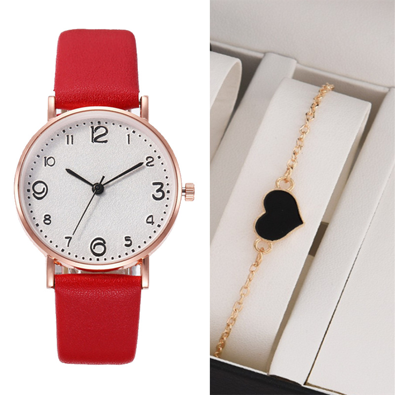 2Pcs/Set Fashion Women Watches Leather Straps Sports Digital Watches Dial Quartz Watches Business Watches Gifts Jewellerys