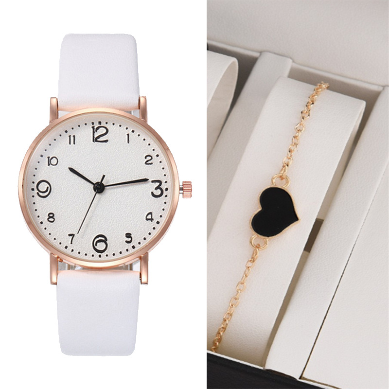 2Pcs/Set Fashion Women Watches Leather Straps Sports Digital Watches Dial Quartz Watches Business Watches Gifts Jewellerys