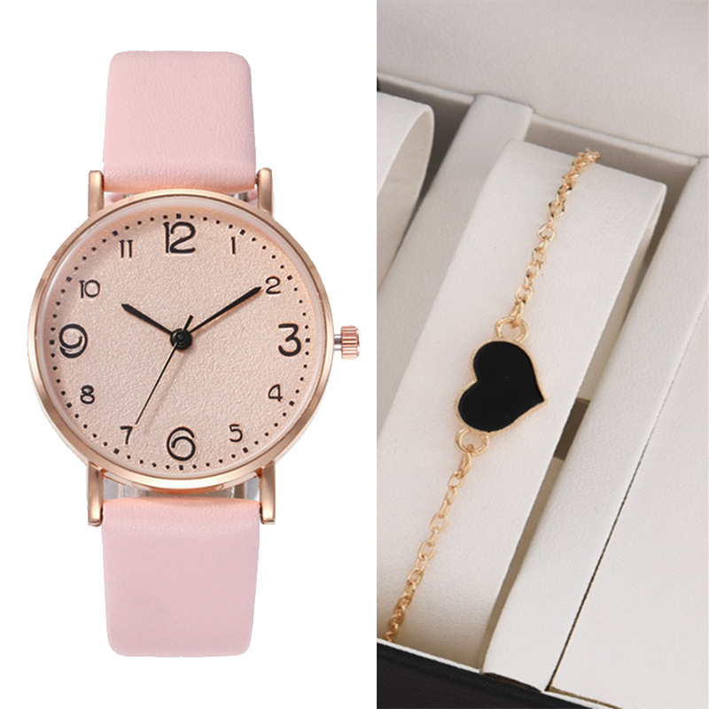 2Pcs/Set Fashion Women Watches Leather Straps Sports Digital Watches Dial Quartz Watches Business Watches Gifts Jewellerys