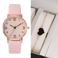 2Pcs/Set Fashion Women Watches Leather Straps Sports Digital Watches Dial Quartz Watches Business Watches Gifts Jewellerys  Pink Watch+Bracelet