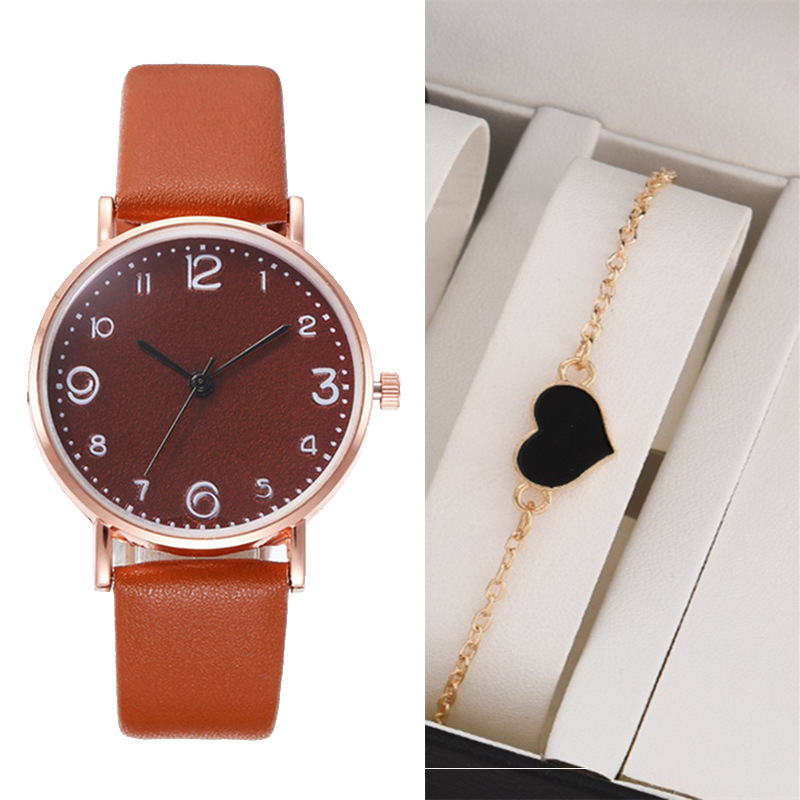 2Pcs/Set Fashion Women Watches Leather Straps Sports Digital Watches Dial Quartz Watches Business Watches Gifts Jewellerys