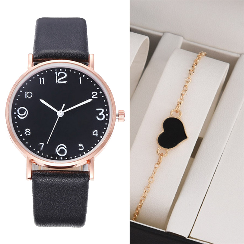 2Pcs/Set Fashion Women Watches Leather Straps Sports Digital Watches Dial Quartz Watches Business Watches Gifts Jewellerys